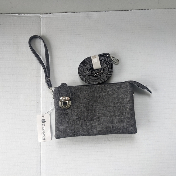 Caracol VEGAN TEXTURED LEATHER "GREY TWEED LOOK" CROSSBODY BAG WRISTLET … - Picture 13 of 15
